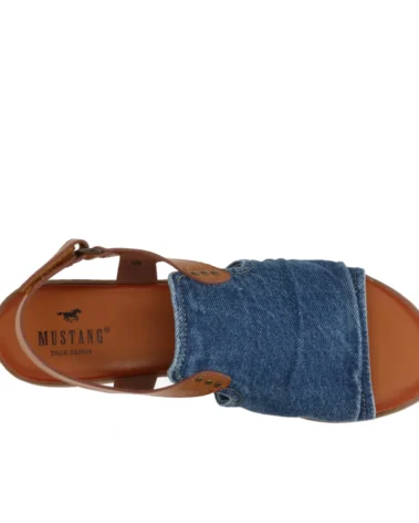 Mustang Denim Sandal size 8 featuring blue ruched fabric
