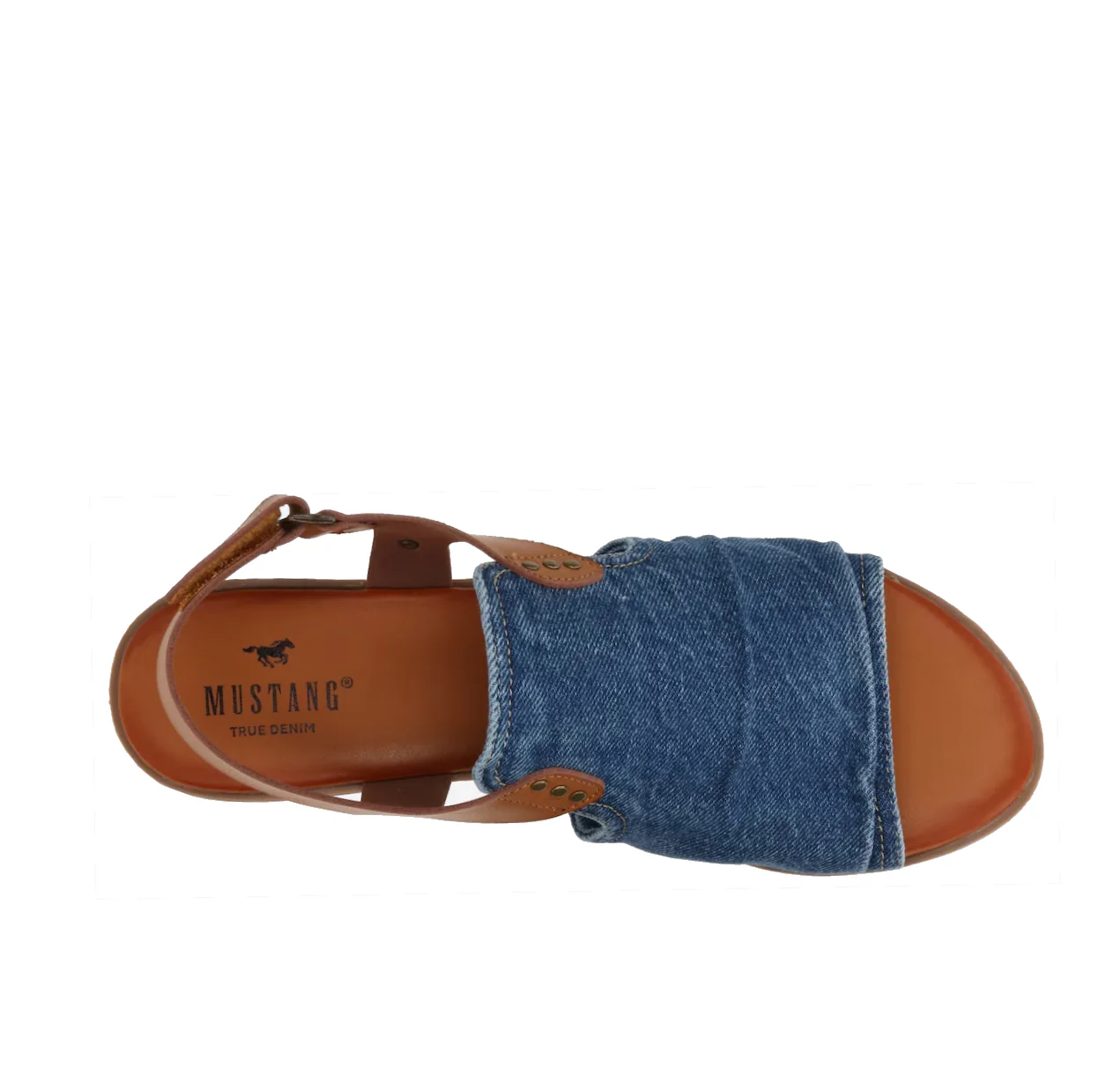 Mustang Denim Sandal size 8 featuring blue ruched fabric